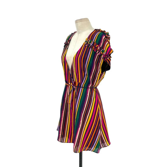 Tularosa Maud Wrap Dress Cherry Red Multi Rainbow Stripe Size Medium - Picture 5 of 9